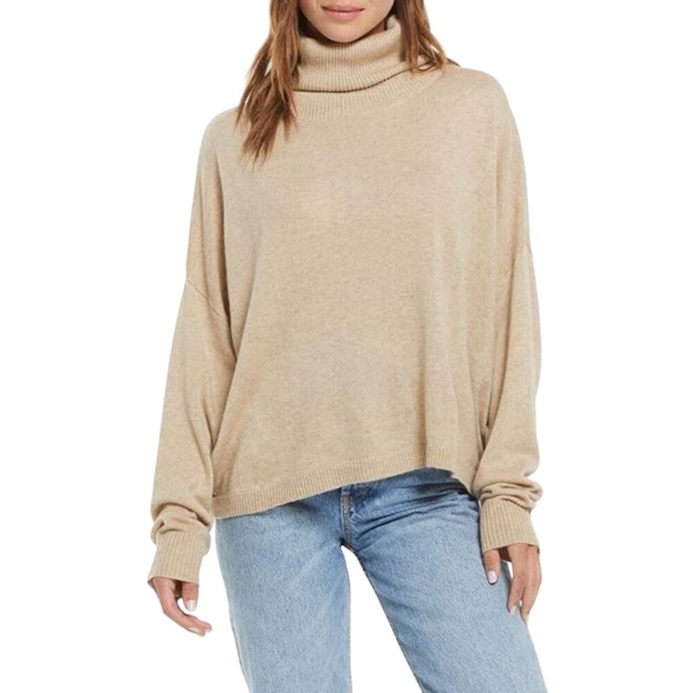 Z Supply Agnes Soft Turtleneck Oversized Pullover Sweater Light Cream Tan Medium - Picture 15 of 16